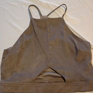 Kendall plus Kylie Brown crop top with cross strap Suede Design